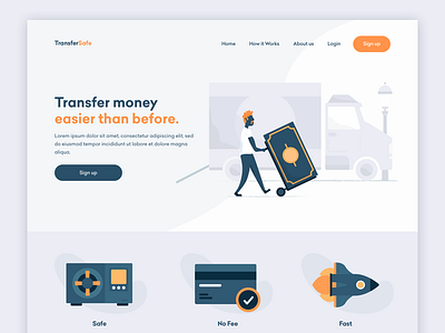 TransferSafe bank card card character fast icon illustration landing page quick rocket safe spot illustration truck ui ui design ux ux design