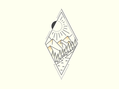 Landscape Tattoo Redesign hipster illustration mountain nature outline river shadow sun tattoo tattoo design tree trees triangle