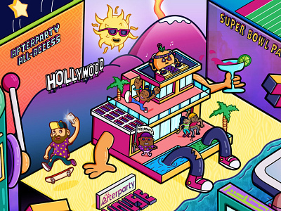 Afterparty Roadmap characters danvillage house illustration isometric nft surreal whimsical
