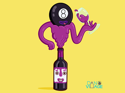 Glass of 8 Ball 8 ball cartoon character character art character design danvillage funny illustration red wine surreal vino wine wine bottle