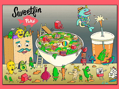 Sweetfin Poke Advertisement bowl fish food illustration poke sushi vegetables