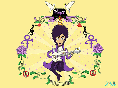 Prince - Rest in Purple Power 80s doves illustration love music peace prince purple rain roses yellow