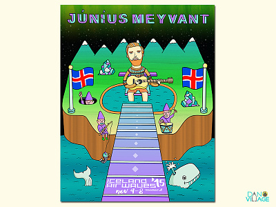 Iceland Airwaves Concert Poster for Junius Meyvant concert danvillage elves festival guitar iceland illustration island ocean poster whale