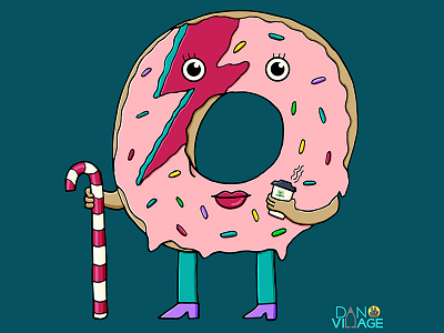 Bowie Donut 1980s bowie coffee david bowie dessert donut glam illustration