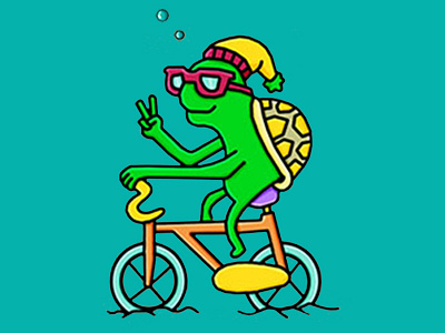 Turtle on underwater bike bicycle cool hipster illustration ocean sea sunglasses turtle underwater