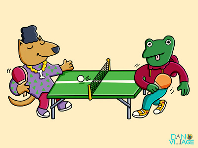 Pong Life dog frog funny illustration ping pong sport table tennis