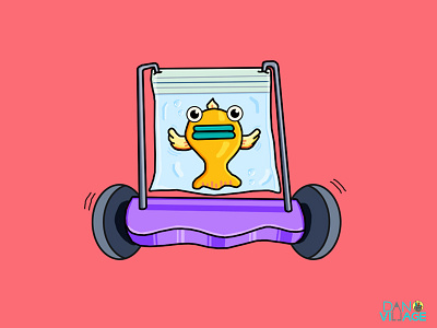 Goldfish Hoverboard Racer character funny goldfish hoverboard illustration ziplock