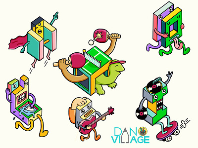 Danvillage Stickers Part 2 color cool fun isometric ping pong skateboard stickers vinyl
