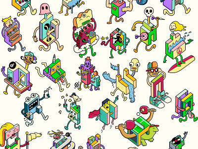 Wandering Isometrics characters color fun illustration isometric stickers surreal
