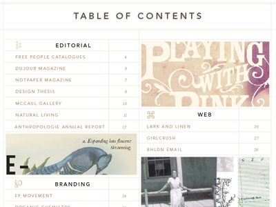 Table of Contents book editorial