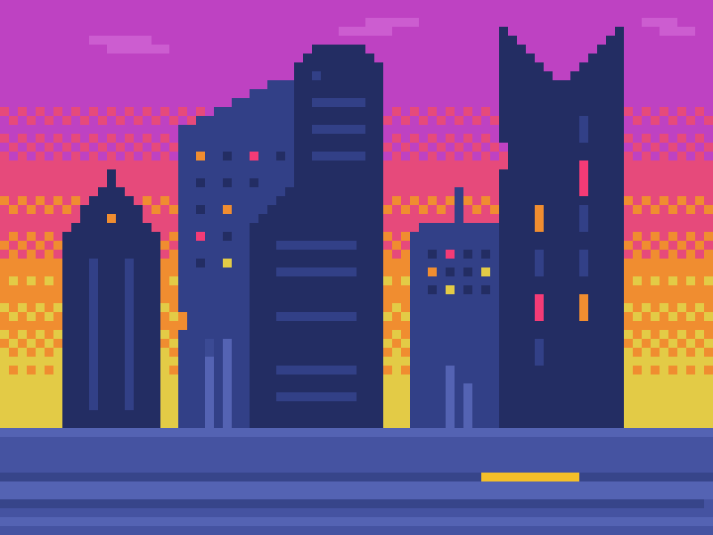 Sunset City animatedgif art city graphicdesign illustration pixel pixel art sunset