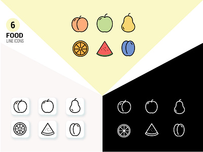 6 Food line icons apple food food icons fruit orange peach pear plum water melon