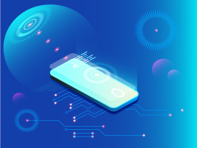 Isometric illustration (futuristic phone) design futuristic isometric illustration new phone