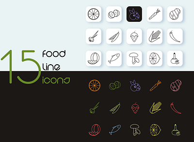 15 food line icons app application design food healthy icons illustration set vector