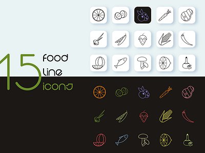 15 food line icons