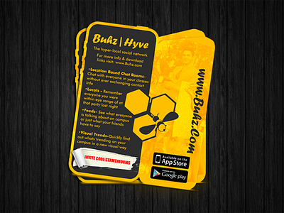 Buhz | Old Die-Cut Flyer 1.0 app bee black buhz campus college design die cut flyer honey print yellow