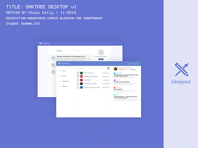 Oaktree Desktop v1 anonymous app blogging blue college mobile mobile ui purple social