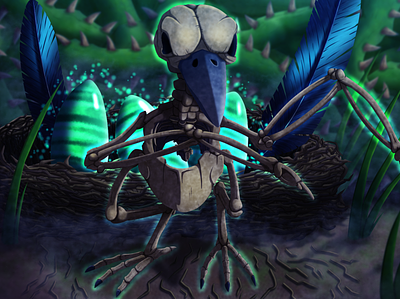 Guardian of the Jade Nest crow egg fantasy ghost glow illustration jade nest painting skeleton skull