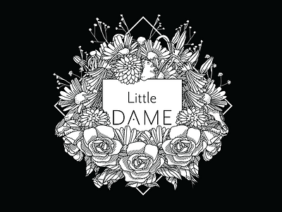 Little Dame black and white branding creepy feminist floral flowers illustration san diego shop taxidermy typography