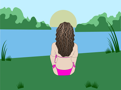 On the shore adobe illustrator girl illustration on the shore river women