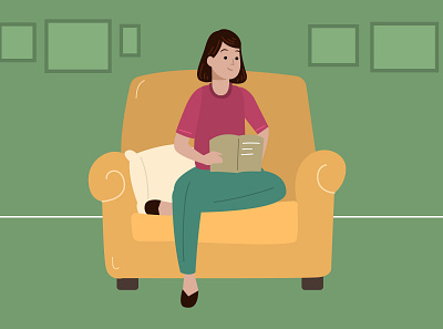 Girl Reading armchair books girl happy home illustration read reading starmed vector