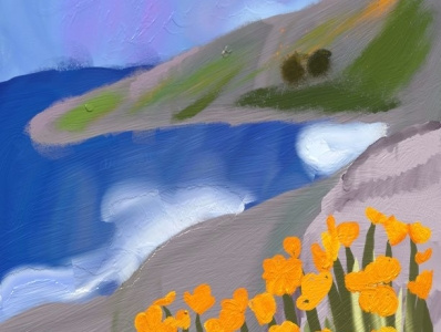 California Poppies on the Shore flowers illustration