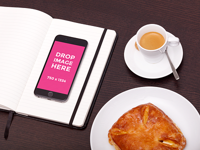 An iPhone 6S lying on a table with an espresso apple iphone iphone 6 iphone 6s mock up mock ups mockup mockups presentation showcase showcaseme smartphone