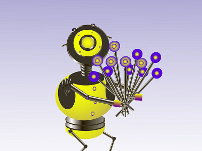 Hello! blue bright flowers future happy love metal robot robotics yellow