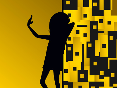City 2 poster город девушка желтый иллюстрация ночь одна окно плакат селфи силуэт сотовый телефон черный яркий