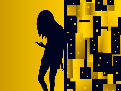 City 4 poster абстракция город девушка желтый иллюстрация ночь общение одиночество одна окна свет силуэт сотовый телефон черный яркий