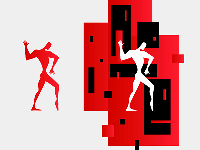 Poster Collection Suprematism "Man in city" абстракция город дизайн иллюстрация концепция красный силуэт супрематизм танец танцевальная поза театральный плакат фантазия человек черный яркий