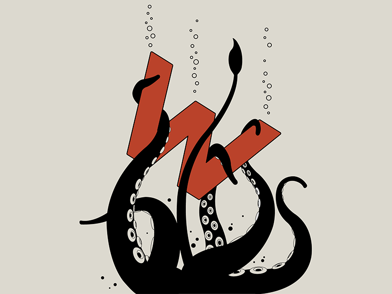 Dragged W dragged tentacle w kraken illustration typography