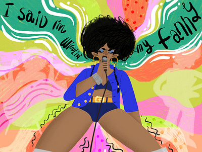 Betty Davis queen of funk betty davis black history colourful digital illustration editorial female illustration funk illustration london illustrator magazine art musician pattern portrait queen of funk shape vibrant