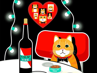 Date Night art cat date date night design digital art drawing home illustration orange cat pet vector art wine