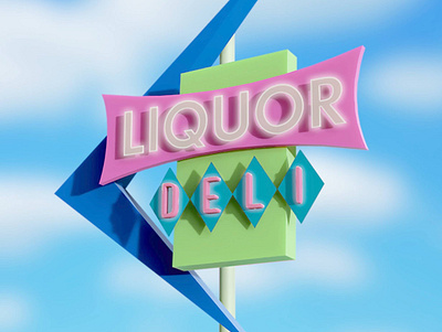 Liquor Deli Sign 3d 3d art adobe dimension california deli design dimension hollywood liquor los angeles neon neon sign retro sign typography vintage