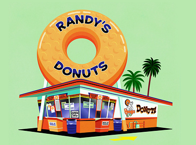 Randy's Donuts 1950s 50s style art california digital illustration digital illustrations donut shop donuts drawing drawingart fan art illustration inglewood los angeles mid century palm trees shop vector