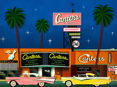 Canter's Deli 1950s bakery california canters delicatessen drawing fairfax fairfax district fan artist illustration kibitz room los angeles palm trees print restaurant sign vintage