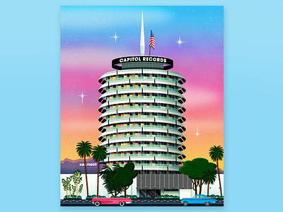 Capitol Records architecture art building california capitol capitol records digital art drawing fan art hollywood illustration landmark los angeles music print record label records sunset vector
