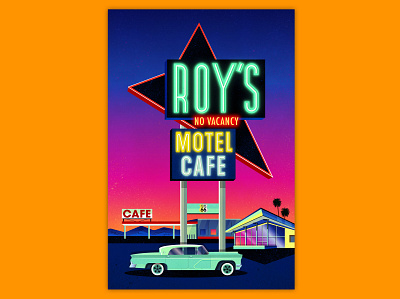 Roy's Motel 1950s amboy california desert drawing fan art illustration motel motel sign neon neon sign no vacany print retro route 66 roys sunset sunsets vector