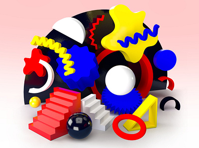 3D Shapes Pt. 3 3d 3d art 3d artist 3d render 3d rendering adobe dimension blobs circle colorful dimension geometric lines primary primary colors render shapes squiggles stairs