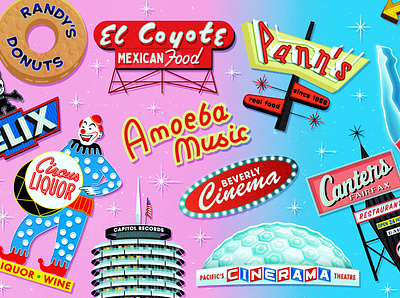 Retro Signs Pattern amoeba music canters capitol records cinerama dome circus liquors el coyote fan art felix chevrolet la la signs los angeles neon sign neon signs panns diner pattern pattern design randys donuts signs vintage sign vintage signs