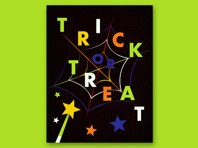 Trick or Treat broom card card design cobweb colorful futura greeting card halloween halloween card halloween graphic happy halloween october playful spiderweb spooky trick or treat trick or treat typography witch