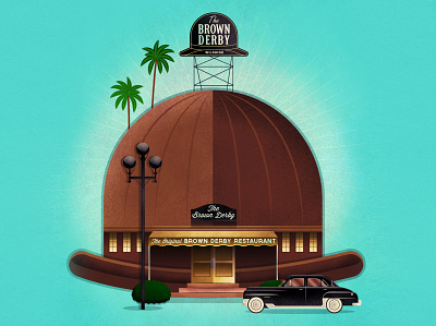 The Brown Derby 1920s 1926 art brown derby digital art drawing eat in the hat fan art hat historic illustration los angeles old car print restaurant retro the brown derby the original brown derby vintage vintage la