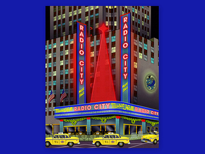 Radio City Music Hall architecture art building christmas christmas spectacular christmas tree digital art drawing fan art illustration merry christmas new york new york city nyc radio city radio city music hall rockettes taxi cab the rockettes vector