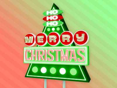Merry Christmas Neon Sign 1950s 3d 3d render adobe dimension christmas christmas tree holiday illustration made with dimension merry christmas neon neon sign retro retro sign sign typography vector vintage sign