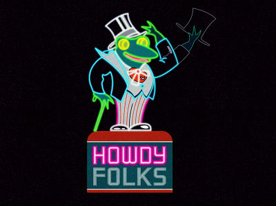 Howdy Folks alta vista california digital art digital illustration drawing glendale green frog market howdy folks los angeles mona museum of neon art neon neon sign neon signs retro vector vintage la vintage sign