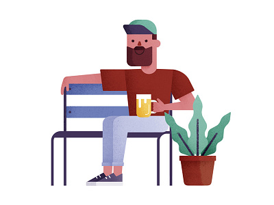 Beer time artwork beard beer bench boy illustration plant summer