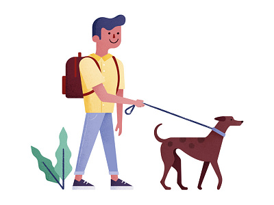 Morning walk artwork backpack character dog flat greyhound illustration summer walk