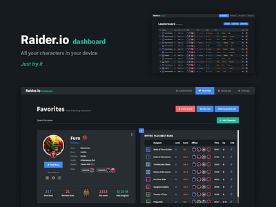 Raider.io dashboard web-app app concept design mobileapp shadowlands ui web app worldofwarcraft wow