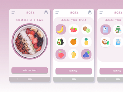 smoothie bowl app design aesthetic clean colours concept fruit fruits healthy icons mobile mobile design pastel pink smoothie smoothie bowl ui ux